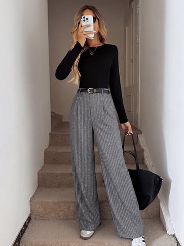 High Waisted Pinstripe Wide Leg Pants