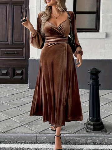 Elegant Velvet Wrap Midi Dress