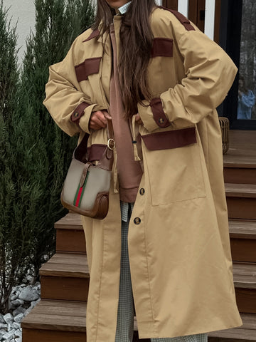 Oversized Colorblock Utility Trench Coat