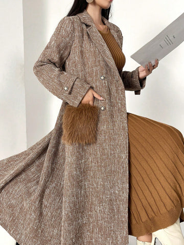 Faux Fur Pocket Textured Wool Coat