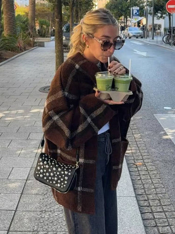 Cozy Plaid Oversized Knit Cardigan