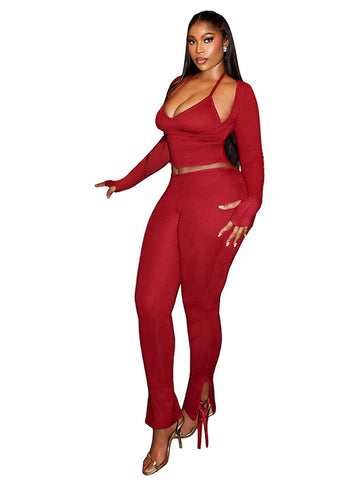 Sexy Cutout Ribbed Pants Set
