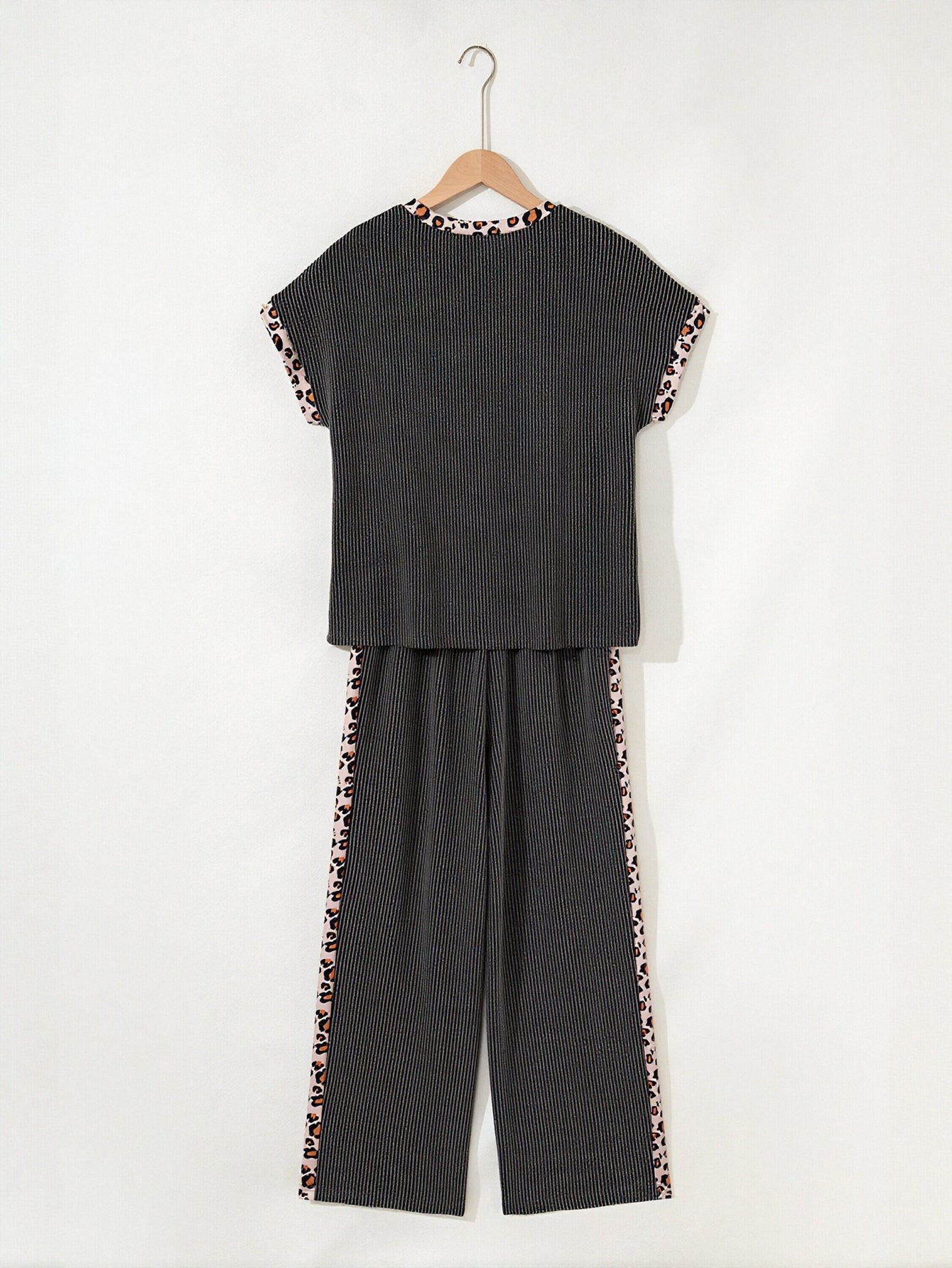 Striped Leopard Trim Pant Set