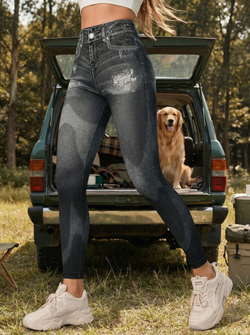 High-Waisted Distressed Casual Jeans