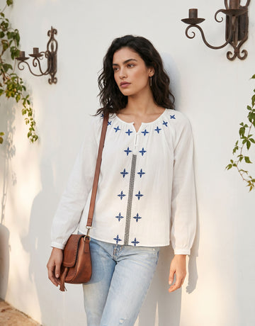 Embroidered Boho Long Sleeve Blouse