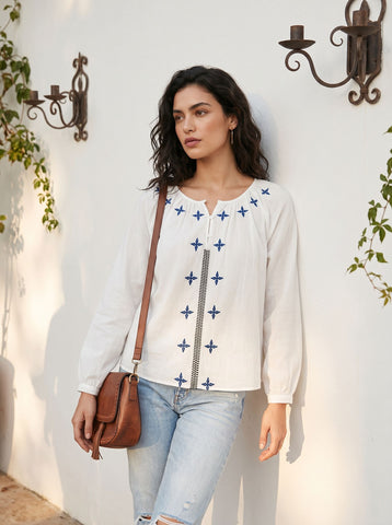 Embroidered Boho Long Sleeve Blouse