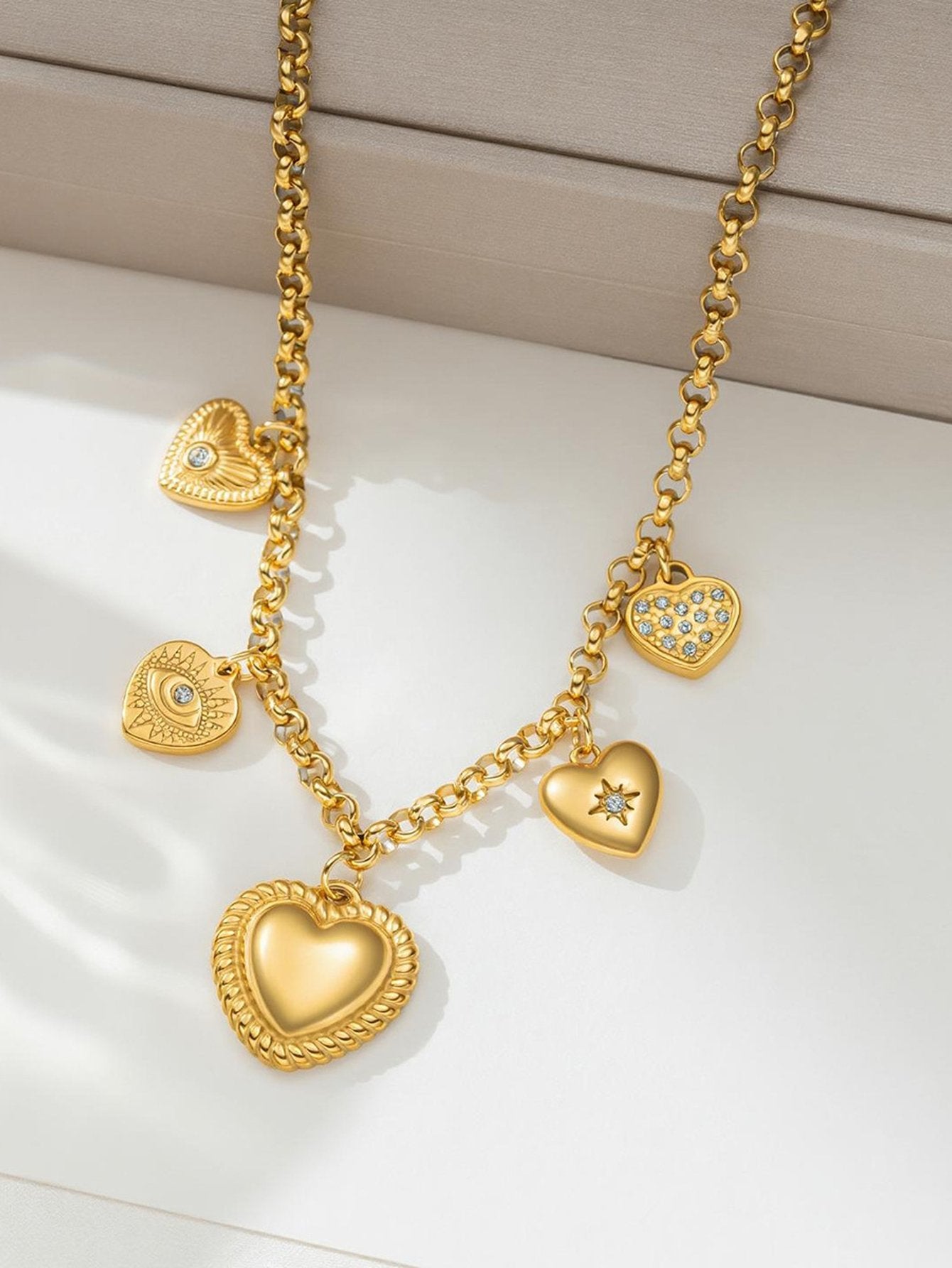 Dainty Gold Layered Heart Charm Necklace