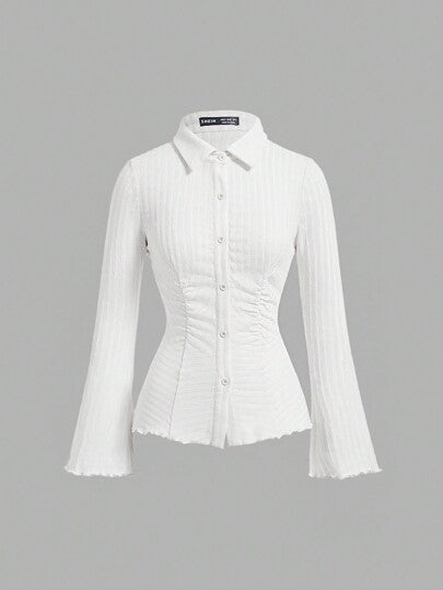Ruched Slim Fit Flare Sleeve Shirt