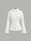 Ruched Slim Fit Flare Sleeve Shirt