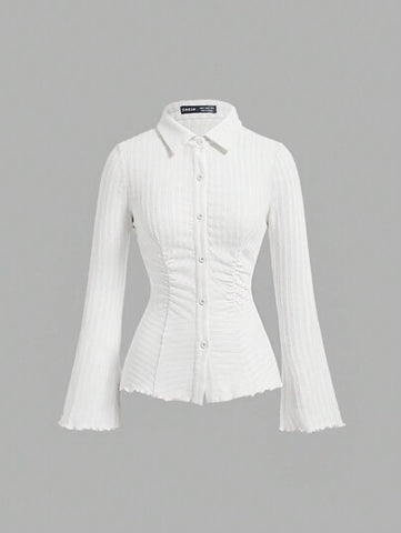 Ruched Slim Fit Flare Sleeve Shirt