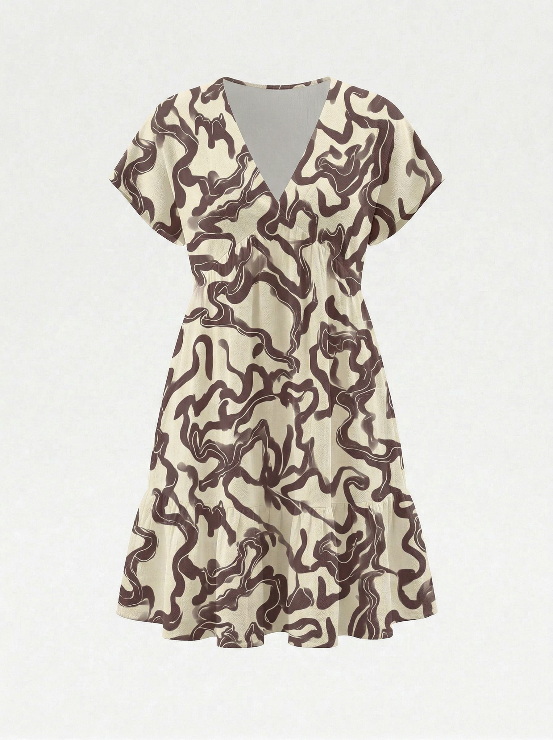 Floral Print V Neck Tiered Babydoll Mini Dress