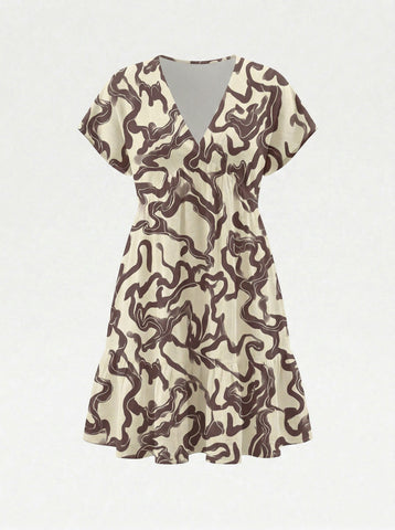 Floral Print V Neck Tiered Babydoll Mini Dress