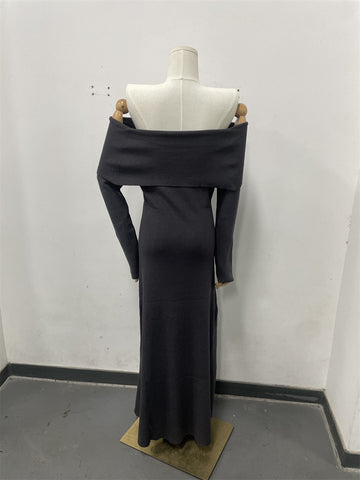 Off Shoulder Ribbed Knit Maxi Dress