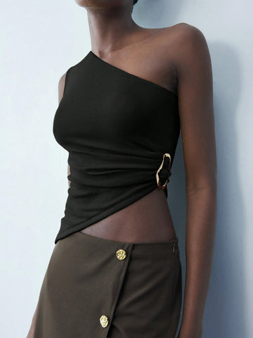 One Shoulder Twisted Cropped Tank