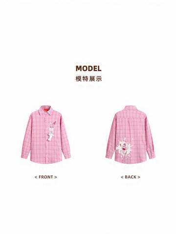 Cute Graphic Plaid Button Up Shirt