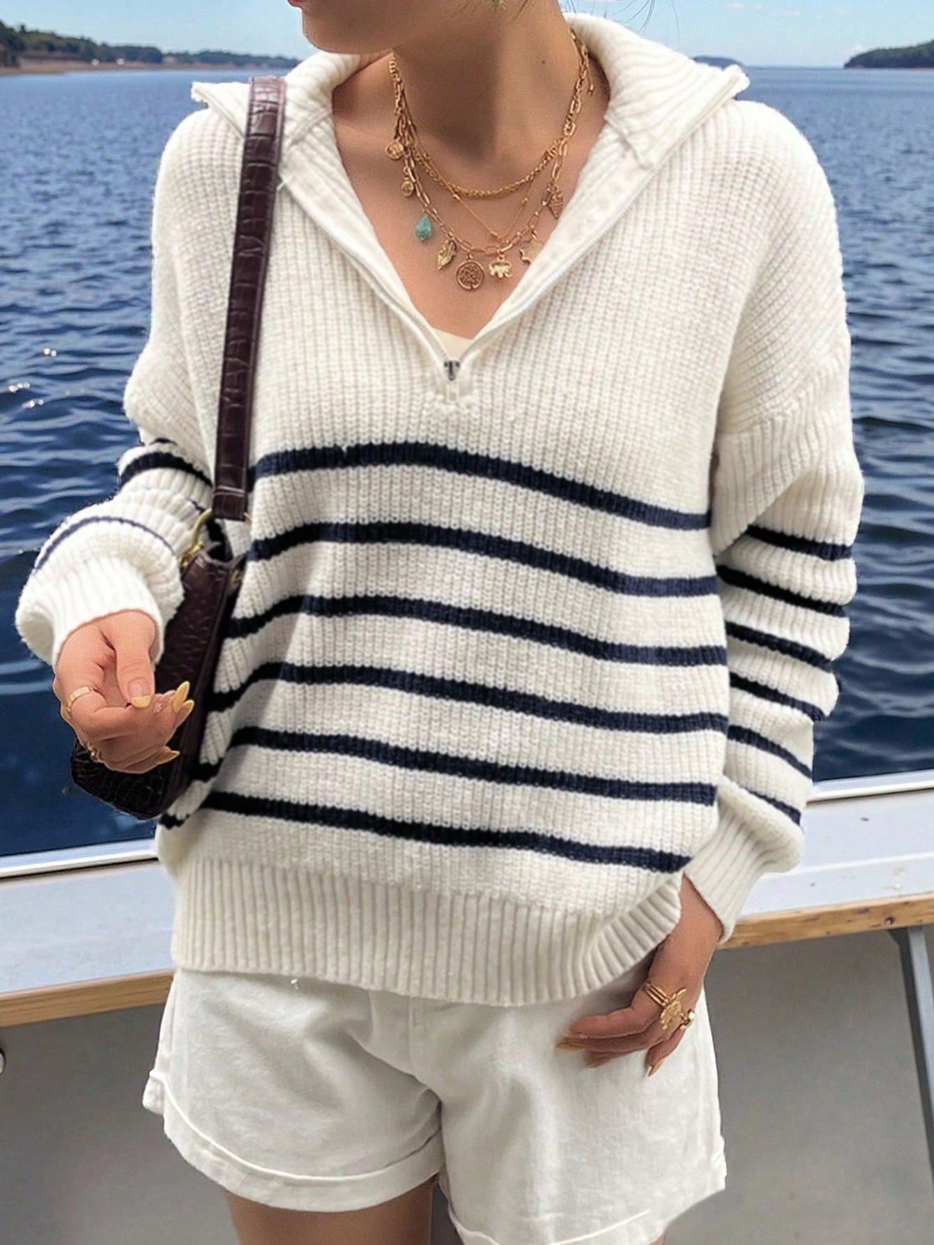 Striped Half Zip Pullover Sweater