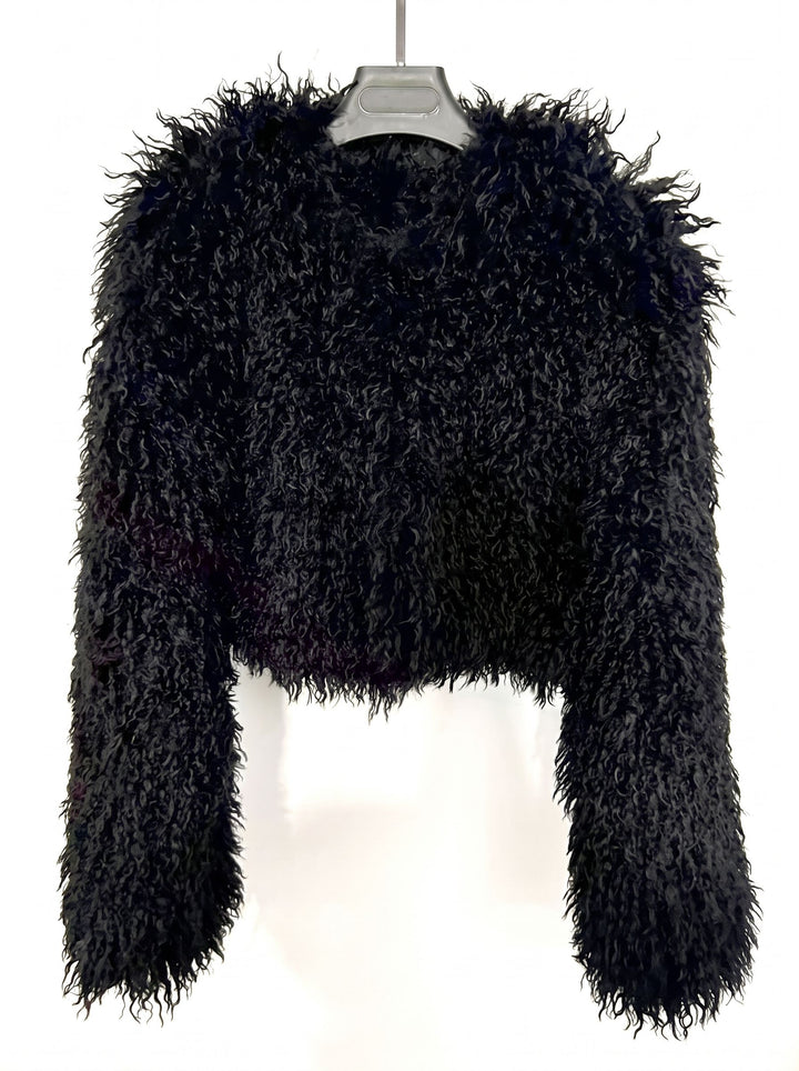 Hot Pink Cropped Mongolian Fur Coat