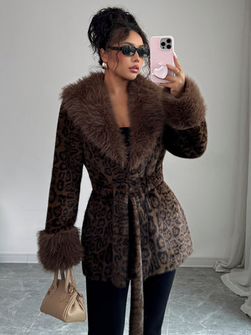 Luxurious Leopard Print Faux Fur Coat