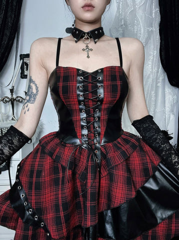 Gothic Plaid Lace Corset Dress