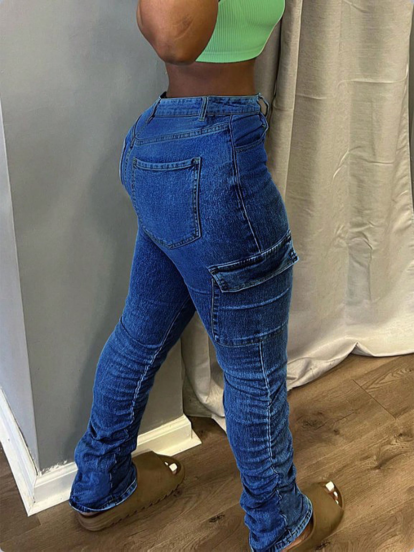 High Waisted Cargo Pocket Jeans