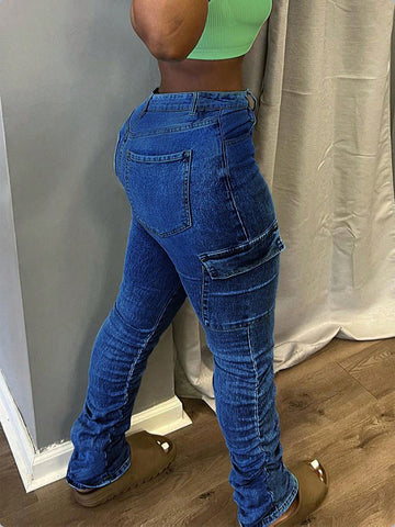 High Waisted Cargo Pocket Jeans