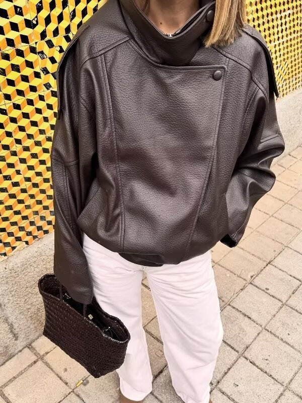 Oversized Vegan Leather Bomber Jacket