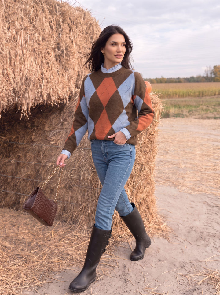 Cozy Oversized Argyle Knitted Sweater