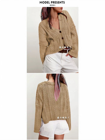 Oversized Cable Knit Button Up Cardigan