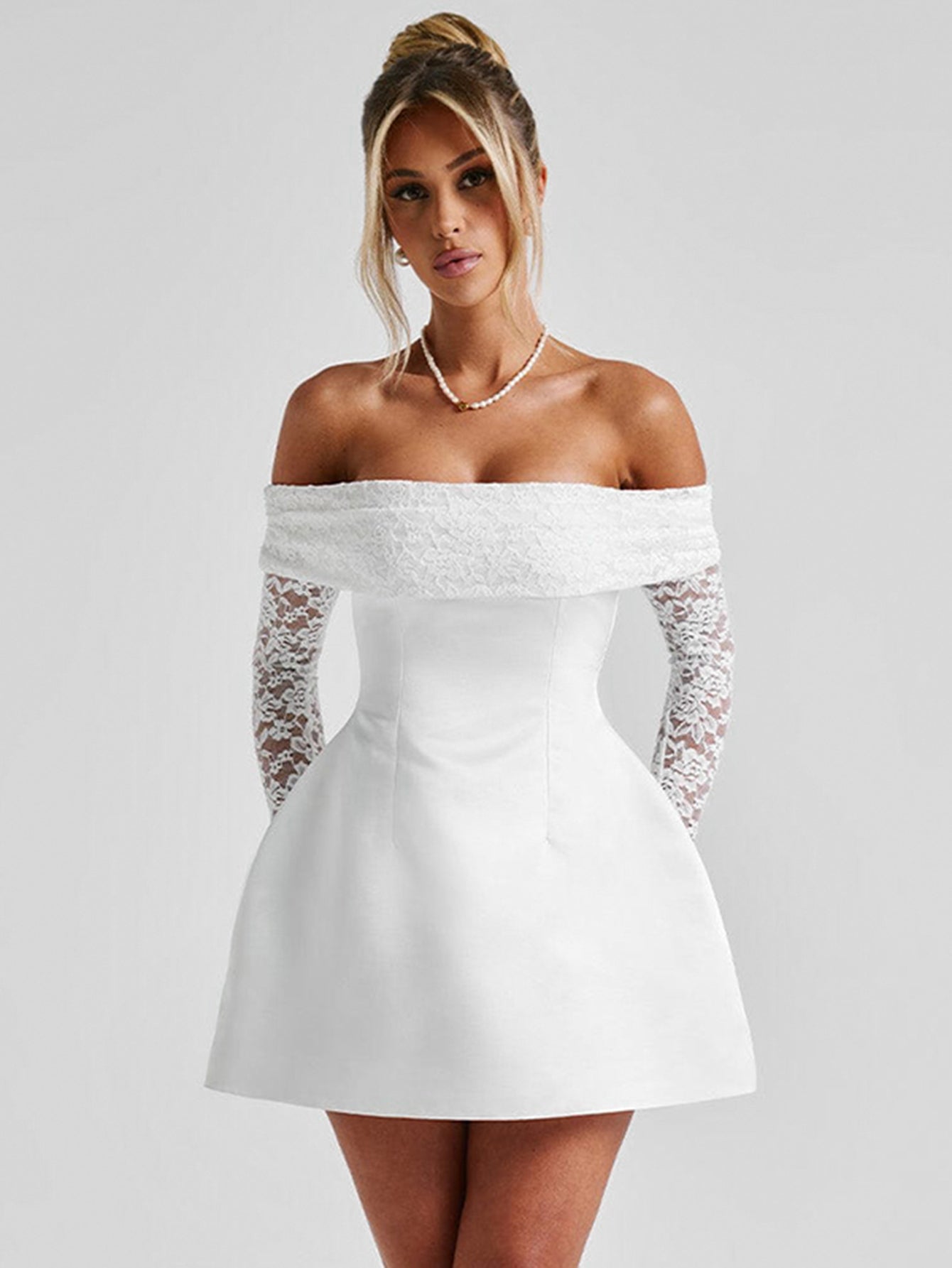 Off Shoulder Lace Elegant Mini Dress
