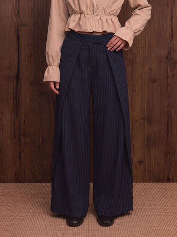 High Waisted Pinstripe Wide Leg Trousers