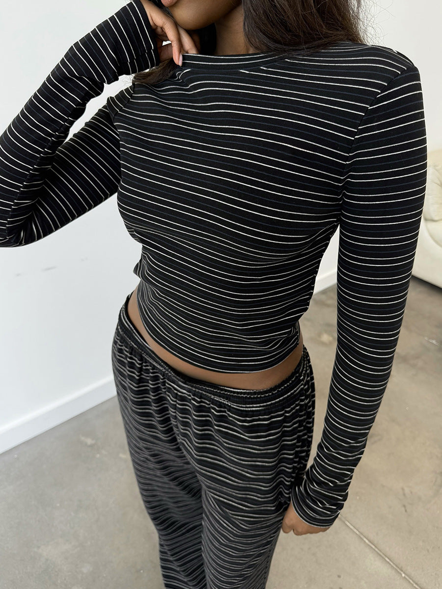 Cozy Striped Ribbed Lounge Pants Set