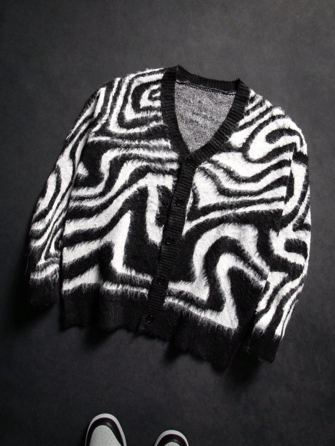 Fuzzy Zebra Print Knit Cardigan