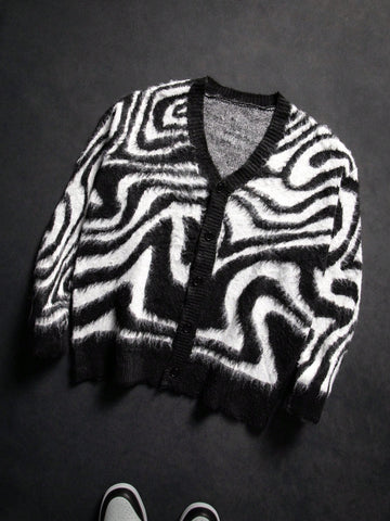 Fuzzy Zebra Print Knit Cardigan