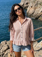 Casual Striped Peplum Button Down Shirt