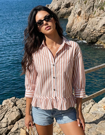 Casual Striped Peplum Button Down Shirt