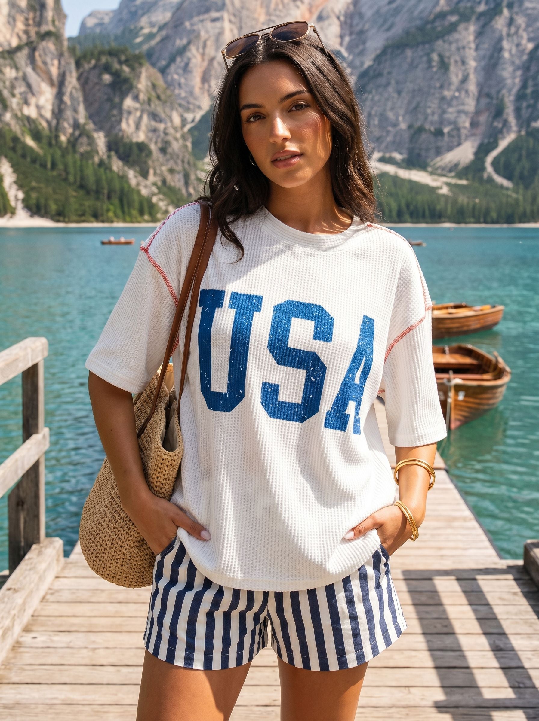Oversized Waffle Knit Graphic T-Shirt