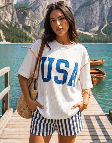 Oversized Waffle Knit Graphic T-Shirt
