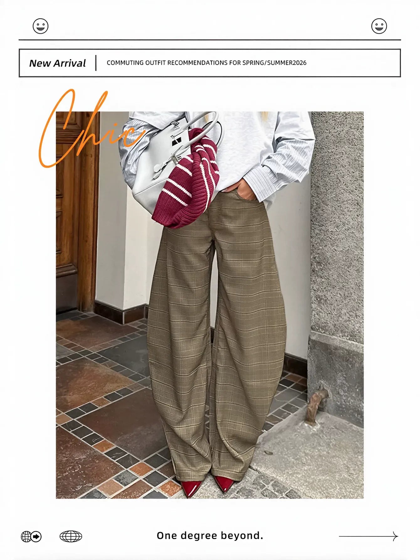 High Waisted Plaid Wide Leg Trousers