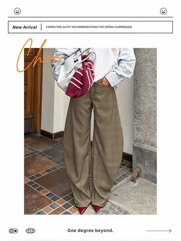 High Waisted Plaid Wide Leg Trousers