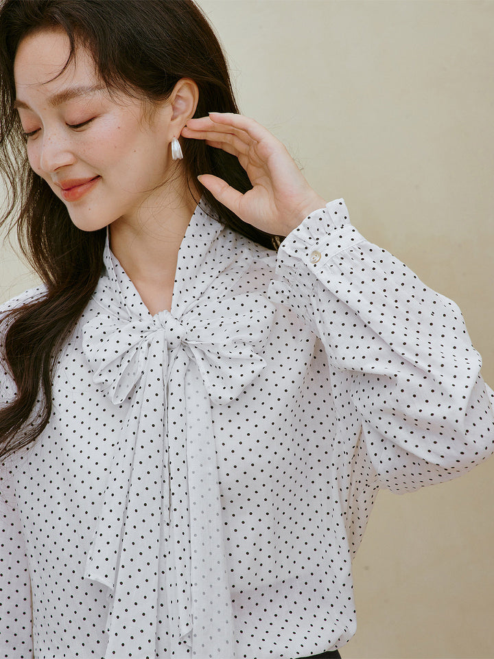 Elegant Polka Dot Tie Neck Blouse