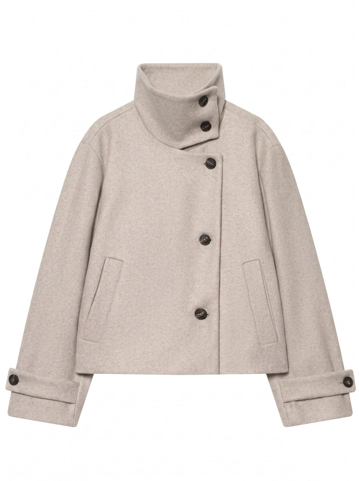 Minimalist Mock Neck Cropped Wool Coat