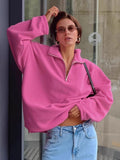 Oversized Pink Quarter Zip Fleece Sweatshirt
