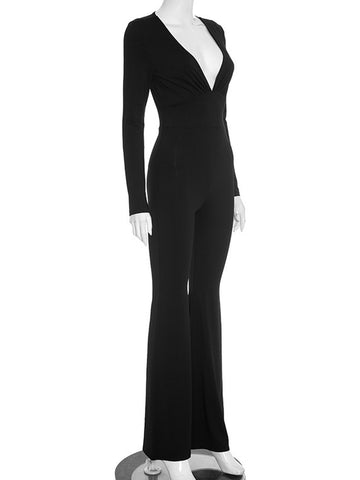 Sexy Deep V Neck Flared Jumpsuit