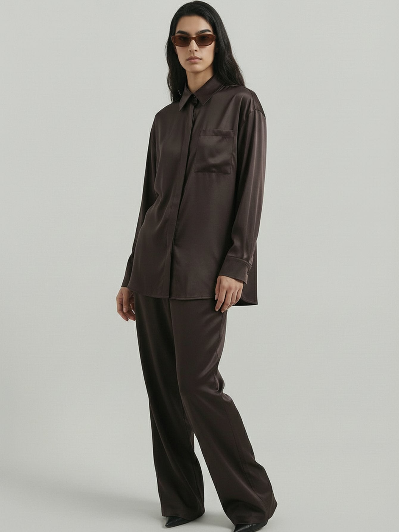 SAÏA Oversized Elegant Shirt-Brown