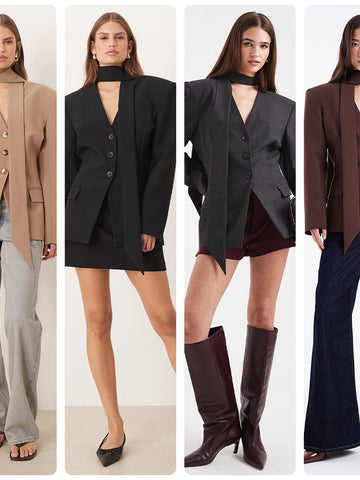 Tailored Scarf Detail Fitted Blazer