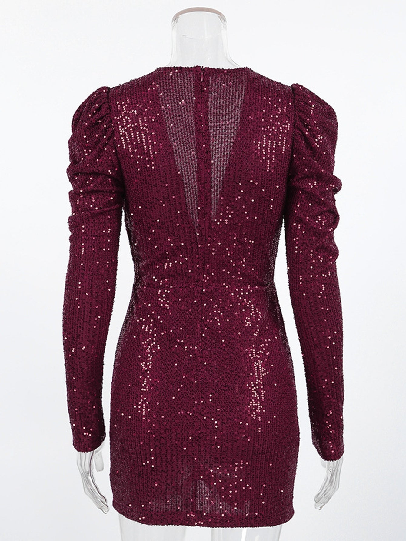 Deep V Neck Ruched Sequin Dress