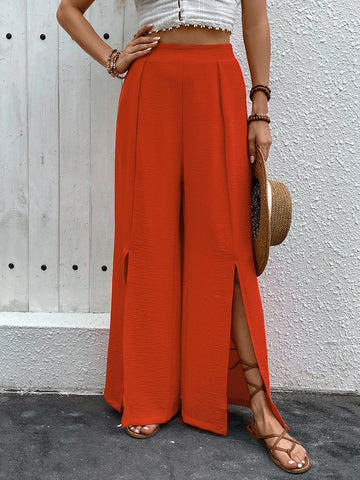 Wide-Leg Side-Slit Chic Pants