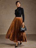 Metallic Pleated High Waisted Midi Skirt