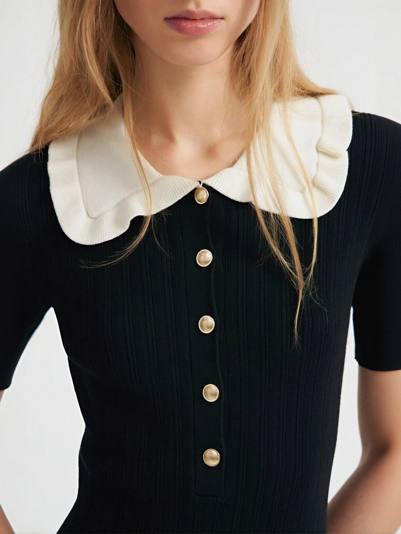 Collared Button-Front Office Lady Midi Dress