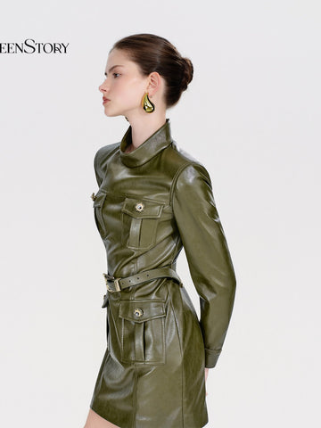 Utility Faux Leather Mini Dress